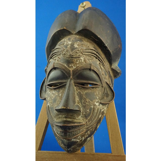 Antique African Ethnic Tribal Mask in Wenge Wood and Copper, 1890s For Sale - Image 6 of 18