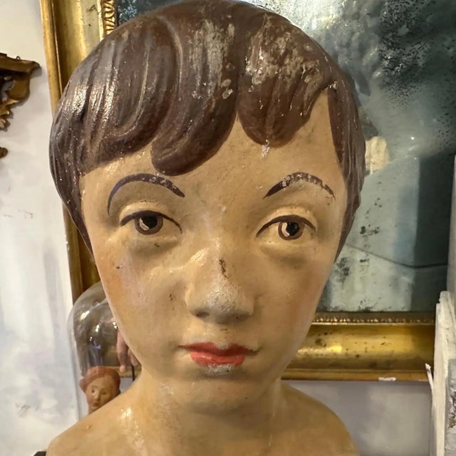 A Neo Classical Revival Hand-Painted Sicilian Terracotta Bust of a Young Boy For Sale - Image 15 of 15