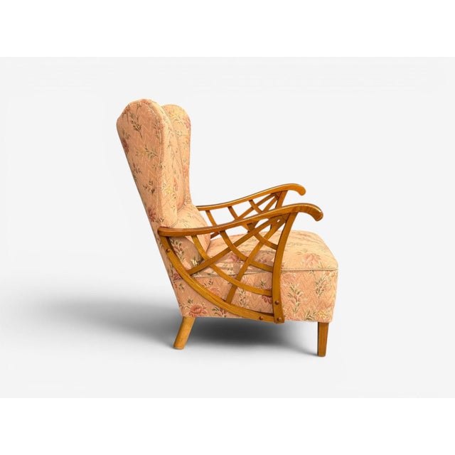 Pink Swedish Modern, Lounge Chairs, Braided Wood, Fabric, Sweden, 1930s For Sale - Image 8 of 12