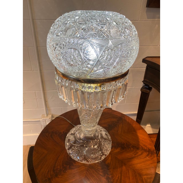 Late 19th Century Late 19th Century 25” American Brilliant Cut Crystal Glass Mashroom Lamp For Sale - Image 5 of 7