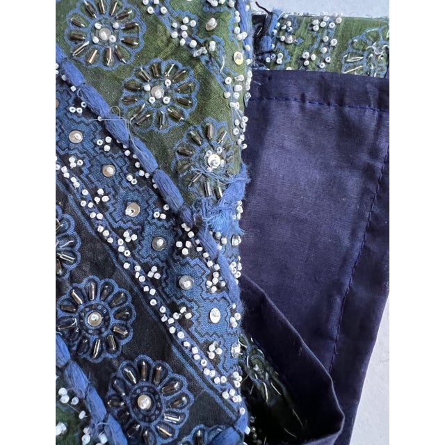 Traditional Blue and Green Bead and Sequence Table Cloth Table Square For Sale - Image 3 of 7