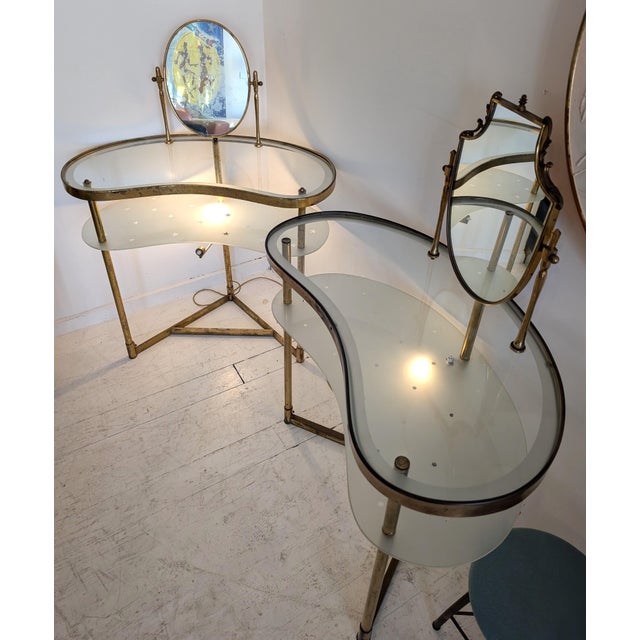 Vintage Italian Polka Dot-Etched Glass and Gilt Brass Illuminated Vanity by Luigi Brusotti, 1950s For Sale - Image 12 of 18