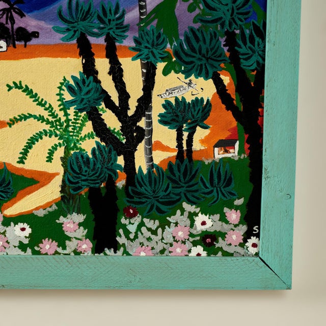 Plastic Vintage Tropical Naive Painting With Palm Trees and Monkeys by Sylvia Bucchi For Sale - Image 7 of 9