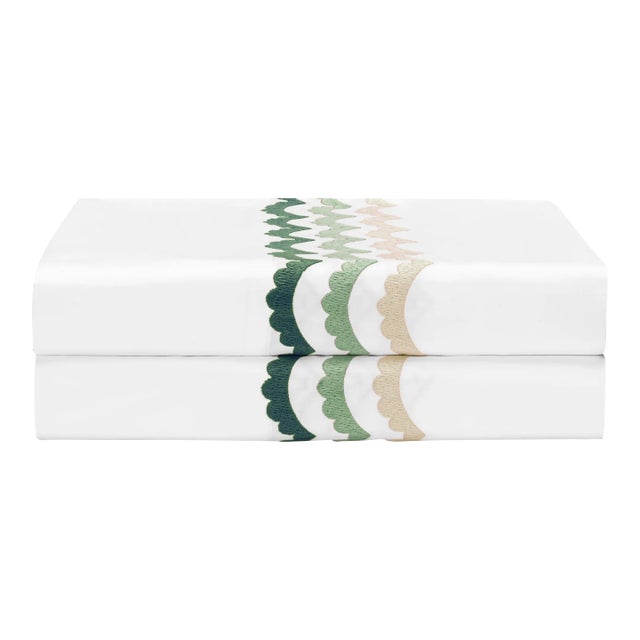 Celerie Kemble + Hamburg House Green Scallop Standard Pillow Cases - Set of 2 For Sale