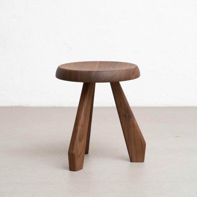 Charlotte Perriand Mid-Century Modern Walnut Meribel Stool from Charlotte Perriand For Sale - Image 4 of 14