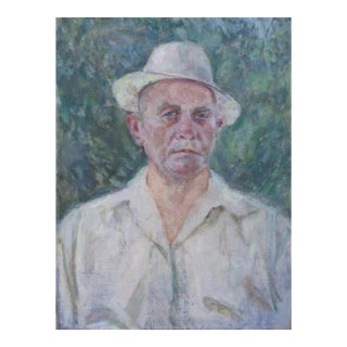Vintage Soviet Man Portrait, Original Oil Painting on Canvas, 1970s 62-47 For Sale