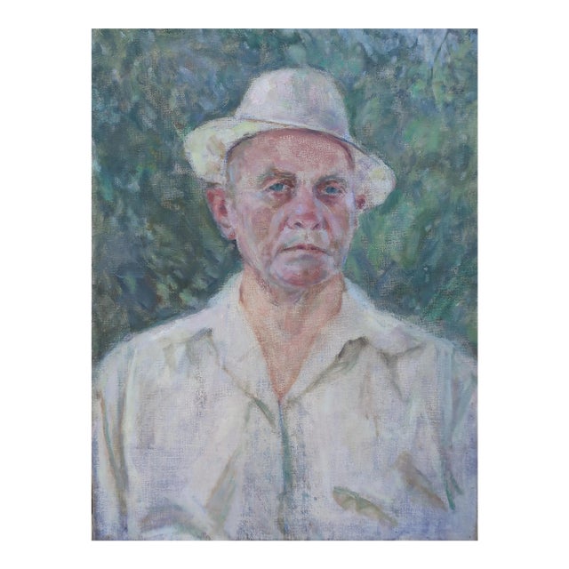 Vintage Soviet Man Portrait, Original Oil Painting on Canvas, 1970s 62-47 For Sale