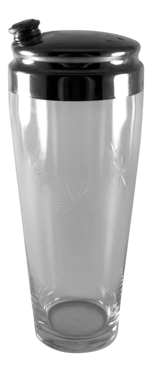Vintage Etched Atomic Space Age Starburst North Star Barware Glass Cocktail Shaker