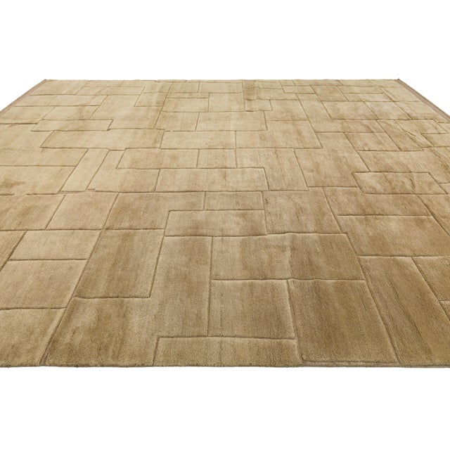 Modern Moroccan Style Geometric Wool Area Rug in Warm Camel Neutral For Sale - Image 4 of 12