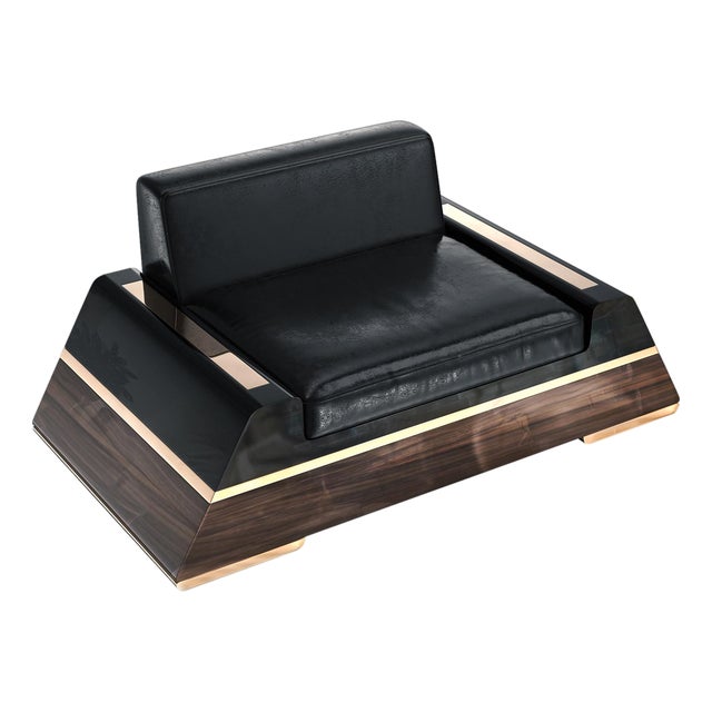 "Calamità" Club Chair With Walnut, Stainless Steel and Bronze Details For Sale