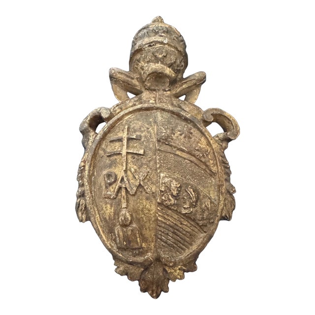 Antique Carved Wood Papal Coat of Arms of Pope Pius VII — Gilded, C. 1800 For Sale