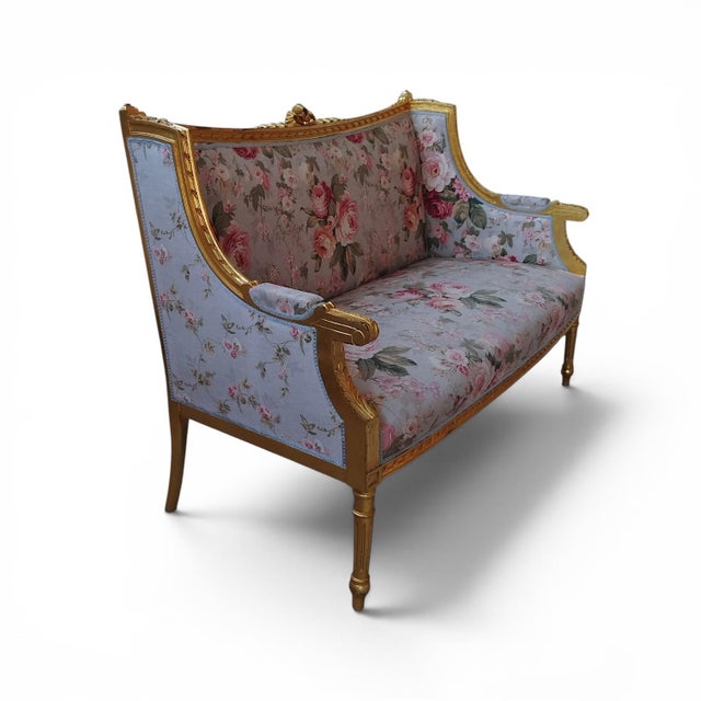 French Louis XVI Style Gilt Sofa, 1890s For Sale - Image 3 of 6