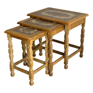 Oak Tile Top Nesting Tables Set of 3 Danish Mid-Century Modern Side Tables 1970s For Sale