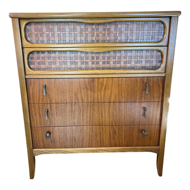 1960s Lane Perception Walnut Highboy Dresser For Sale