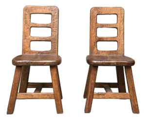 Pair of Vintage Hand-Carved Modernist/Brutalist Ladder-Back Chairs