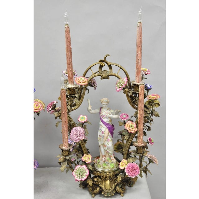 Late 20th Century French Louis XV Repro Bronze & Porcelain Candelabra Lamps by United Wilson, Pair For Sale - Image 12 of 18