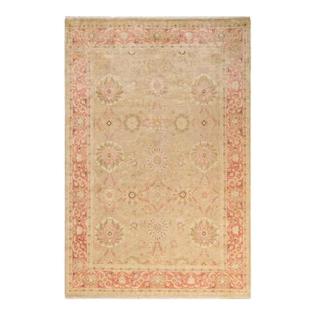 Vintage Traditional Hand Knotted Wool Area Rug, Olive - 6'1" X 9'0" For Sale
