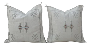 Contemporary White Beige Silk Sabra Pillow Covers, a Pair