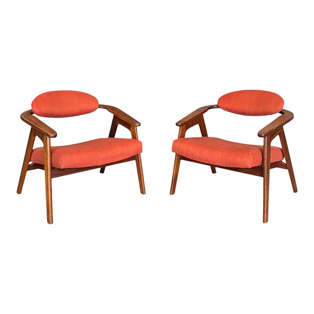 1950s Walnut 916-Cc Lounge Chairs Attributed to Adrian Pearsall for Craft Associates - A Pair For Sale