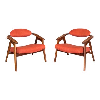 1950s Walnut 916-Cc Lounge Chairs by Adrian Pearsall for Craft Associates - A Pair For Sale
