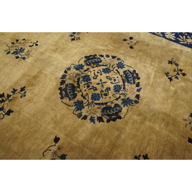 Beige 1920s Tan Beige Medallion Art Deco Antique Chinese Peking Carpet Knotted Rug For Sale - Image 8 of 10