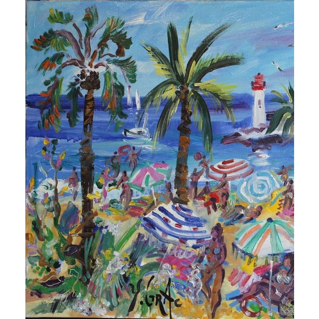 Contemporary Yvon Grac, The Cros Dei Pin Beach at St. Jean Cap Ferrat, 1990s, Oil Painting on Canvas, Framed For Sale - Image 3 of 18