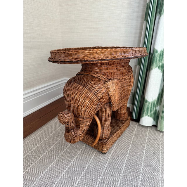 Vivai del Sud Rattan Elephant Side Drinks Table With Tray in the Style of Vivai Del Sud 1960s Wooden Tusks For Sale - Image 4 of 8
