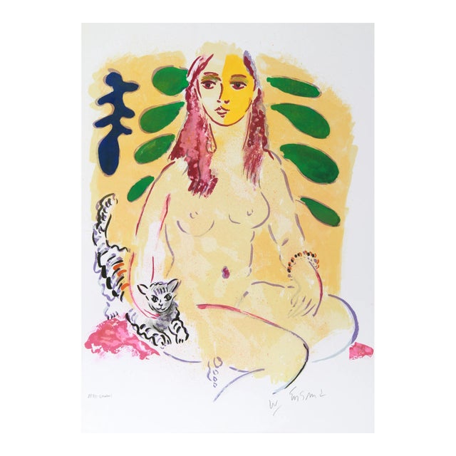 Lady With Cat, Wayne Ensrud Lithograph For Sale