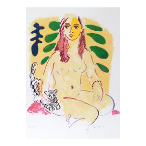 Lady With Cat, Wayne Ensrud Lithograph