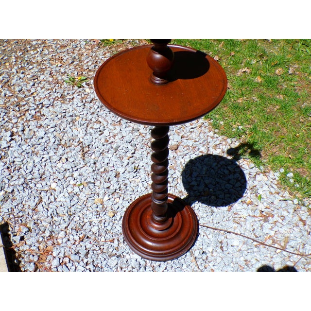 Brown Vintage Solid Mahogany Barley Twist Floor Lamp Table For Sale - Image 8 of 16