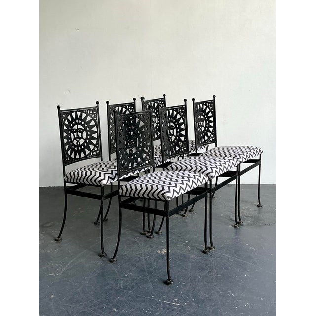 Black Vintage Boho Arthur Umanoff “Sunburst” Dining Chairs - Set of 6 For Sale - Image 8 of 12