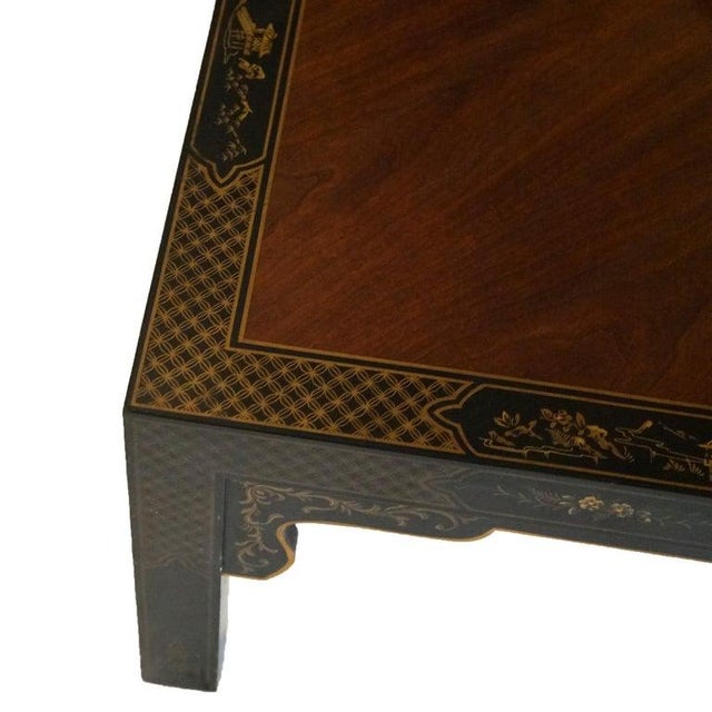 Brown Drexel Heritage Mahogany and Ebonized Chinoiserie Decorated Low Table C1950 For Sale - Image 8 of 9