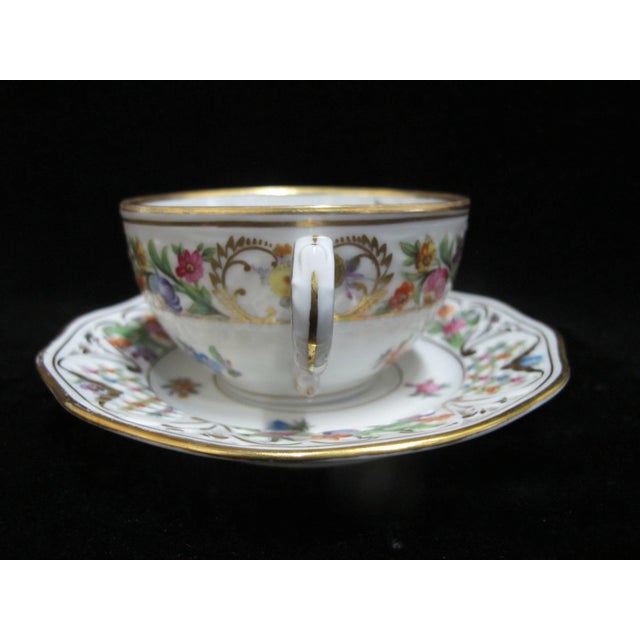 White Dresden Schumann Bavaria Chateau Flower Cup & Reticulated Saucer Set of 5 For Sale - Image 8 of 13