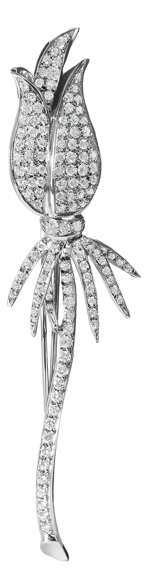 18K White Gold 1 3/5 Cttw Pave Set Diamond Tulip Brooch Pin (H-I Color, VS1-VS2 Clarity)