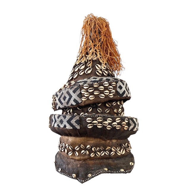 Vintage Large African Tribal Beaded Kuba Royal Head Mask/Helmet Congo 22" H For Sale - Image 10 of 13