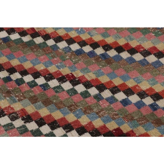 1950s Vintage Distressed Rug With Muted Geometric Diamond Mosaic - Rug & Kilim For Sale - Image 5 of 9