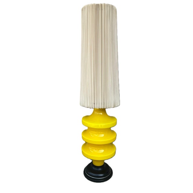 Large Yellow Murano Glass Table Lamp with Pleated Lampshade, 1970s For Sale - Image 15 of 18