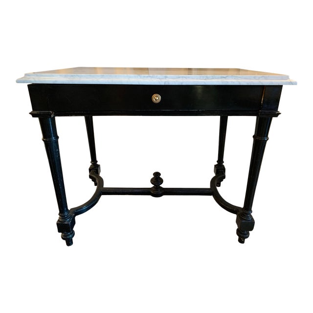 Napoleon 3 Black Lacquered Table W/ Marble Top For Sale