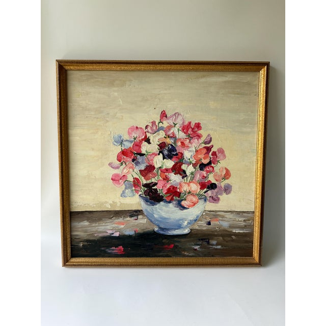 American School, 20th Century, Still Life of a Bowl of Flowers, Oil on Canvas For Sale - Image 4 of 12