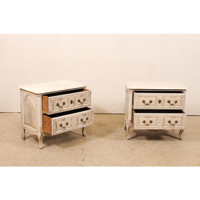 Mid 20th Century French Marble-Top Commodes w/Pierced Skirt - A Pair For Sale - Image 9 of 11