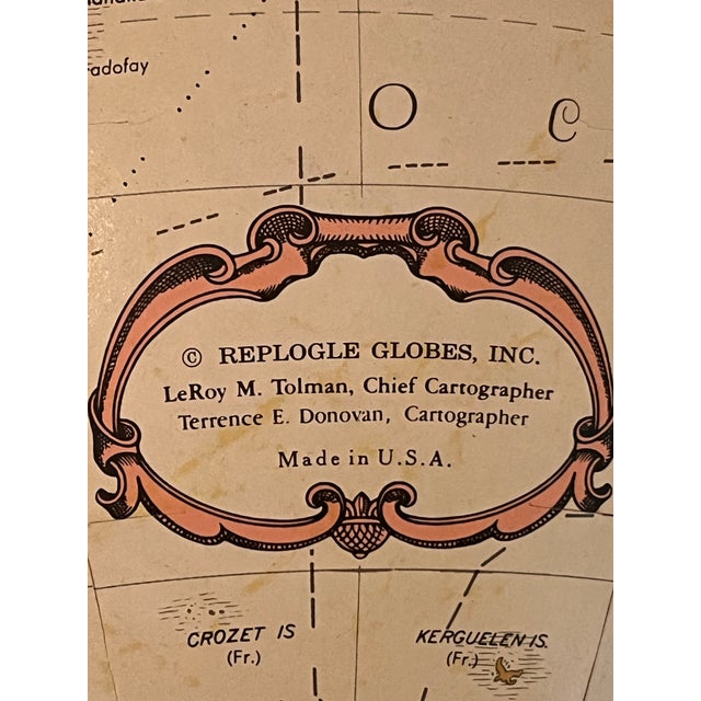Vintage Replogle LeRoy M. Tolman World Globe on Handmade Wrought Iron Floor Stand For Sale - Image 9 of 11