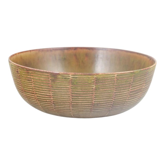 Low Stoneware Bowl with Ribbed Surface by Axel Salto for Royal Copenhagen For Sale