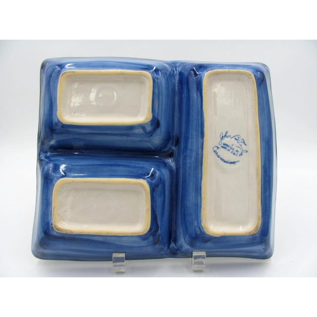 Ceramic Mid Century American Stoneware Green Blue Pear Divided Serving Appetizer Starters Dish For Sale - Image 7 of 9