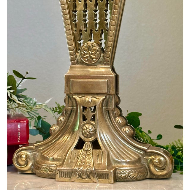 Late 20th Century Vintage Brass Fireplace Screen Cameo Folding Peacock Screen For Sale - Image 5 of 11