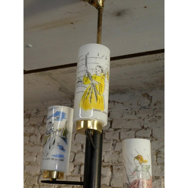 Chandelier with Illustrations of French Nursery Rhymes, 1950 For Sale - Image 4 of 12