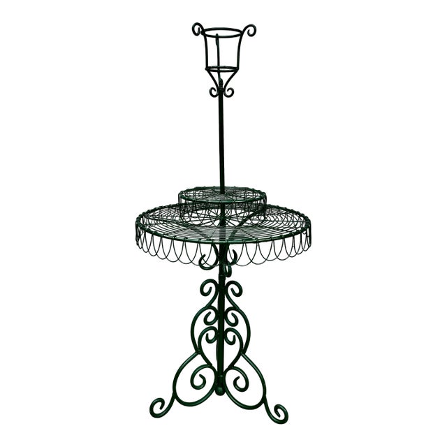 Three-Tier Circular Wire and Wrought Iron Plant Stand, Mid 20th Century For Sale