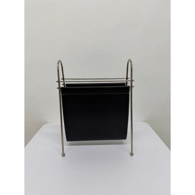 Metal Mid-Century Leather and Steel Magazine Rack, 1970s For Sale - Image 7 of 13
