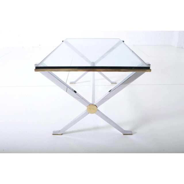 Maison Jansen Maison Jansen Chrome and Brass X Base Coffee Table For Sale - Image 4 of 7