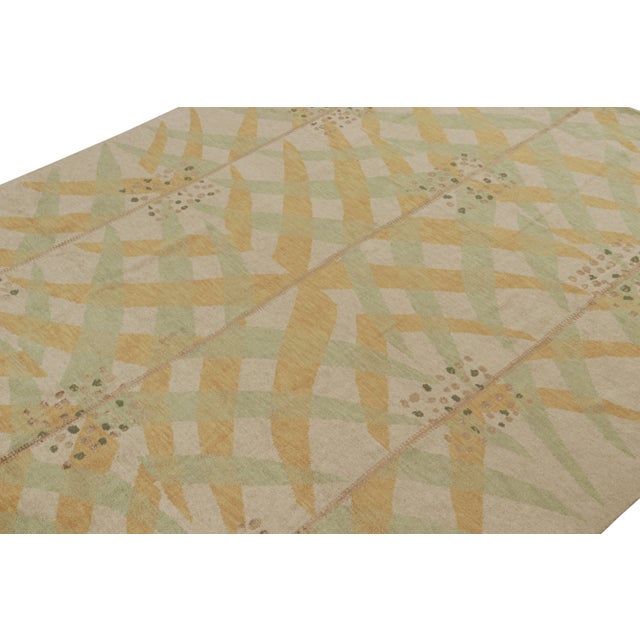 Rug & Kilim 2010s Rug & Kilim’s Scandinavian Style Rug With Gold and Green Geometric Patterns For Sale - Image 4 of 8