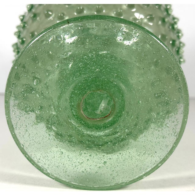 20th Century MCM Italian Empoli Green Knobbly Pedestal Vase With Uv Glow For Sale - Image 11 of 16